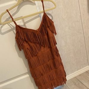 Brown fringe mini dress size small